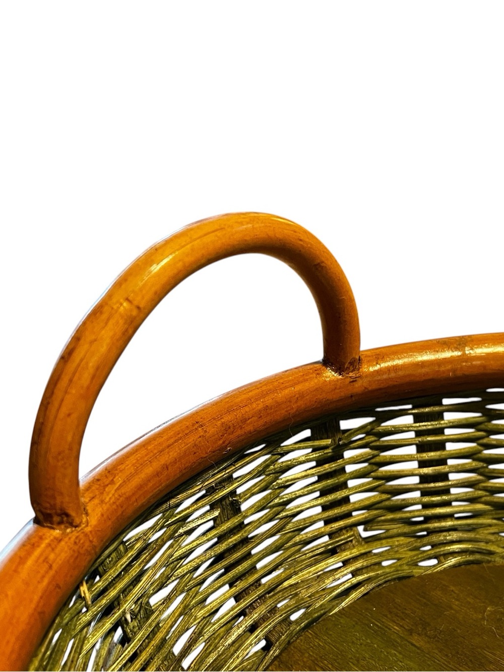 Woven Wooden Serving Basket - Brown & Olive Green - Picture 4 of 8